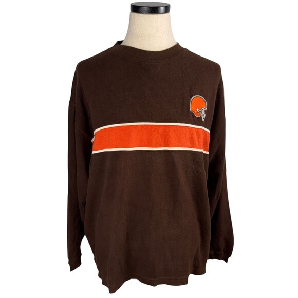 Vintage Cleveland Browns Long Sleeve Striped Sweatshirt XL Brown/Orange 90's - Picture 1 of 8